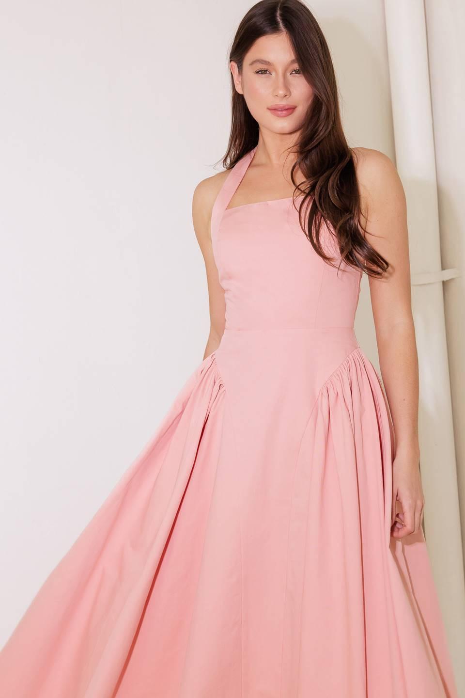 CAUGHT IN THE RAIN PINK WOVEN MIDI DRESS - Glamourous Grace