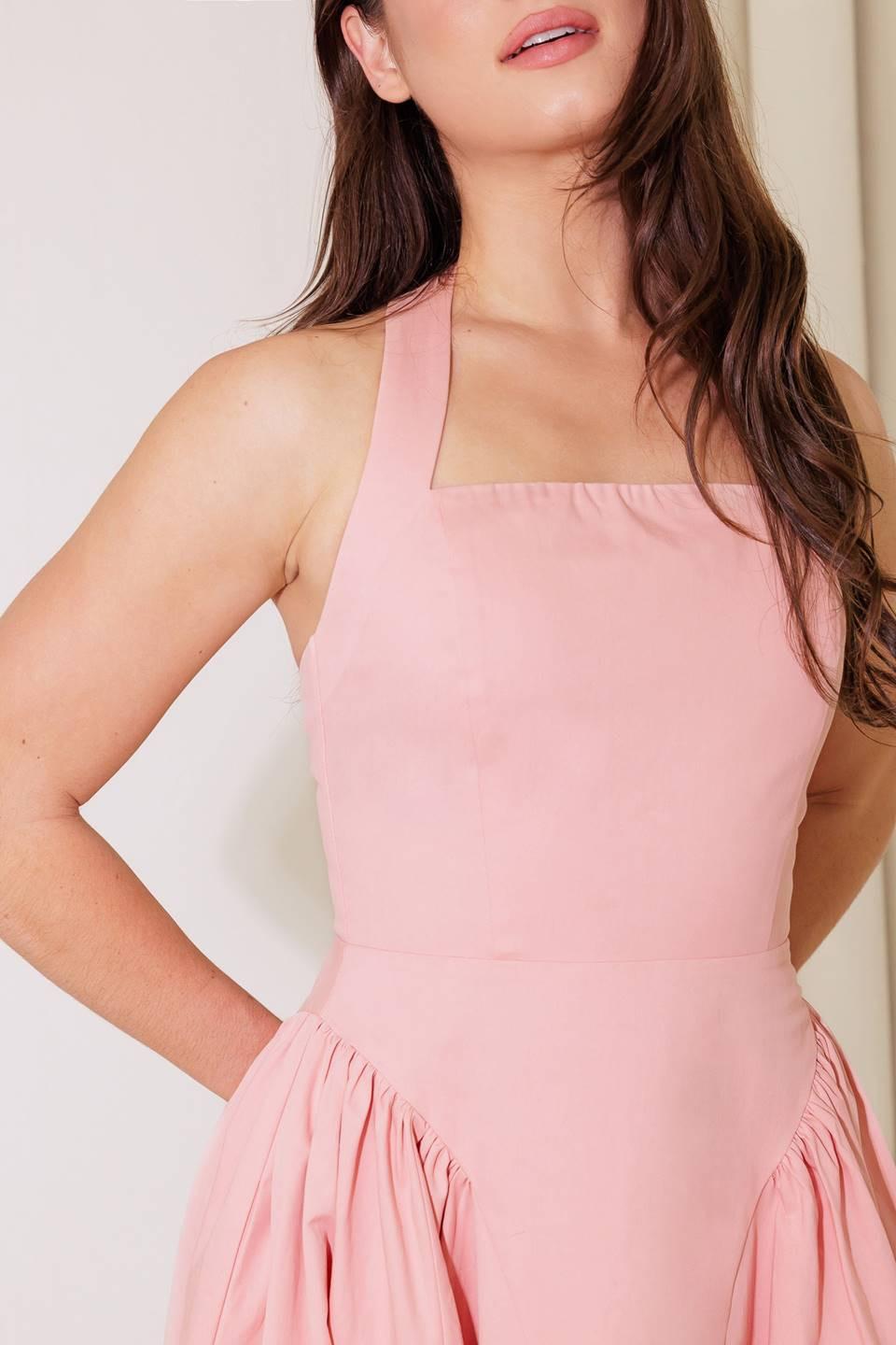 CAUGHT IN THE RAIN PINK WOVEN MIDI DRESS - Glamourous Grace