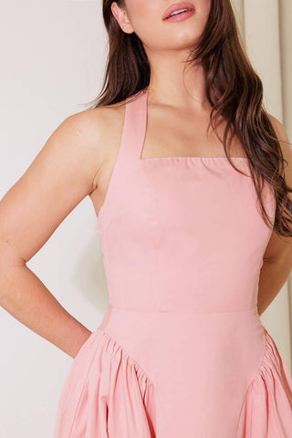 CAUGHT IN THE RAIN PINK WOVEN MIDI DRESS - Glamourous Grace