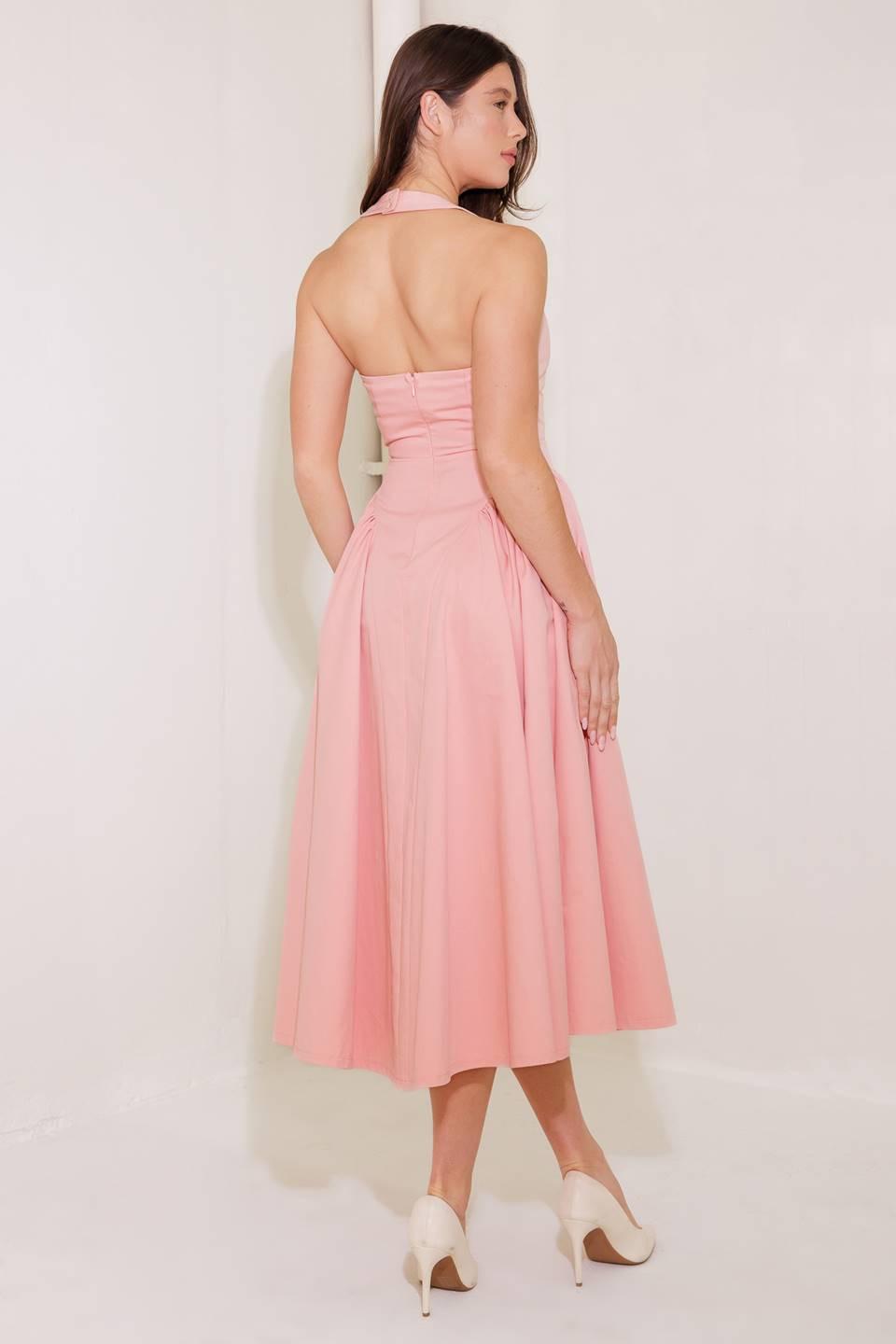 CAUGHT IN THE RAIN PINK WOVEN MIDI DRESS - Glamourous Grace