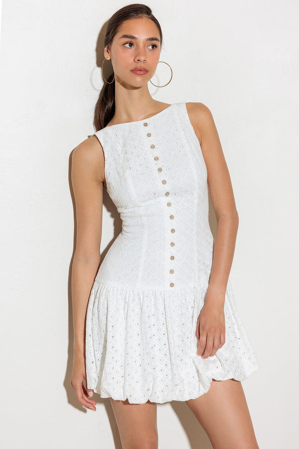 AT FIRST GLANCE WOVEN MINI DRESS - Glamourous Grace