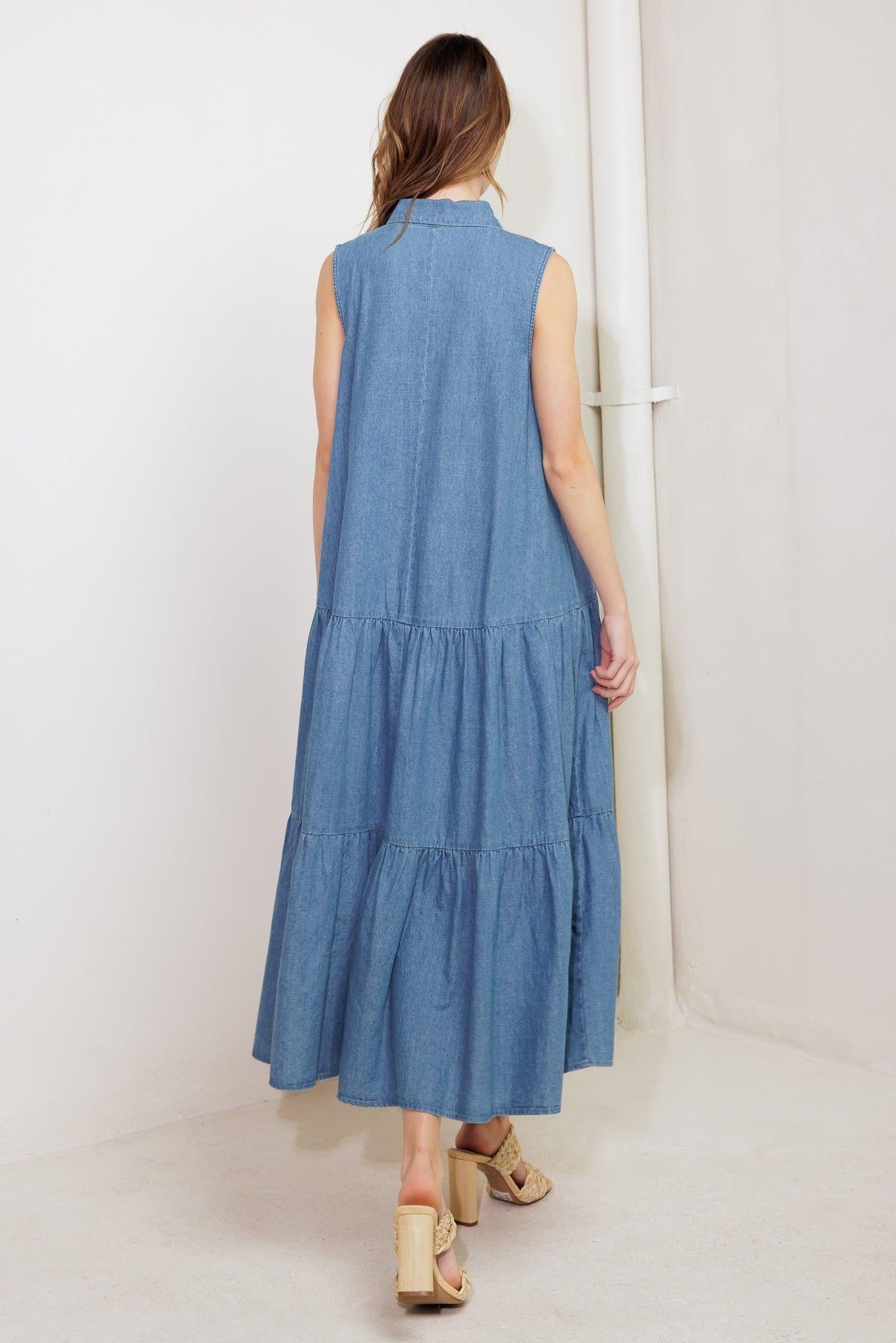 PETALS FALLING SLOWLY DENIM MIDI DRESS - Glamourous Grace