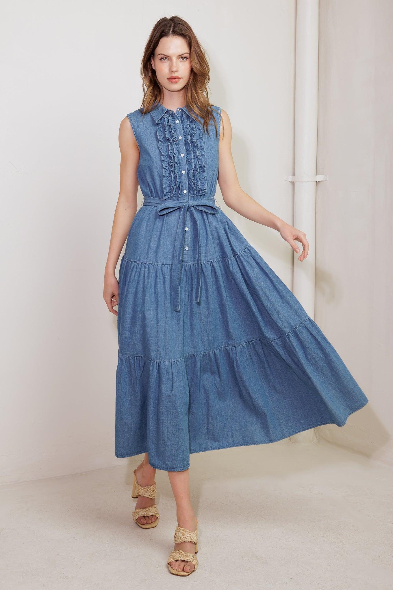 PETALS FALLING SLOWLY DENIM MIDI DRESS - Glamourous Grace