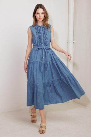 PETALS FALLING SLOWLY DENIM MIDI DRESS - Glamourous Grace