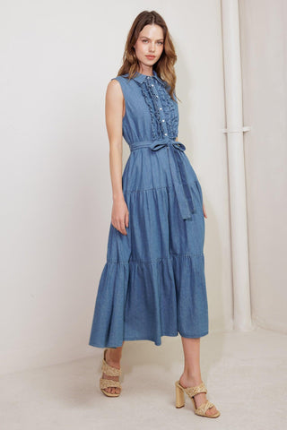PETALS FALLING SLOWLY DENIM MIDI DRESS - Glamourous Grace