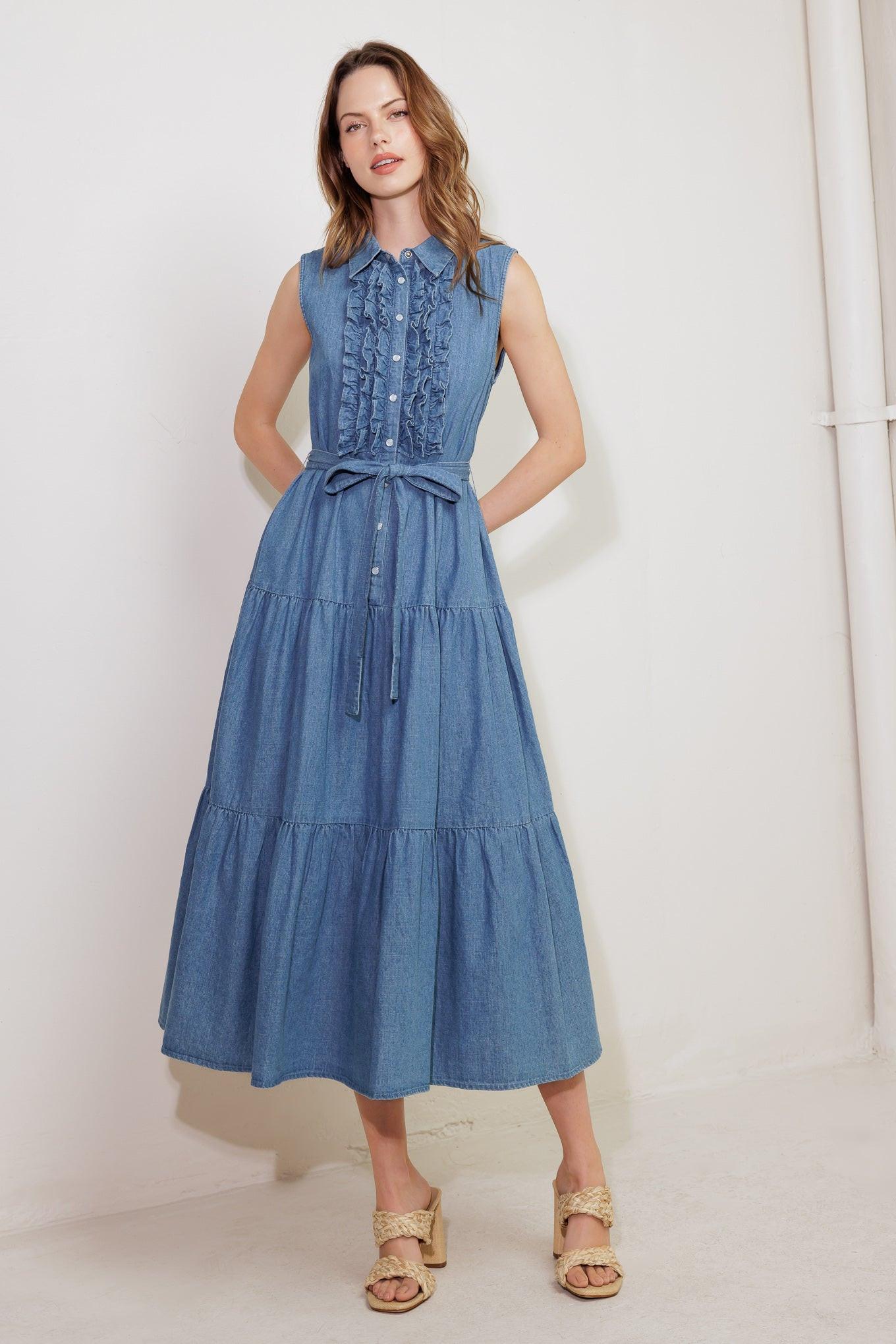 PETALS FALLING SLOWLY DENIM MIDI DRESS - Glamourous Grace