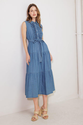 PETALS FALLING SLOWLY DENIM MIDI DRESS - Glamourous Grace