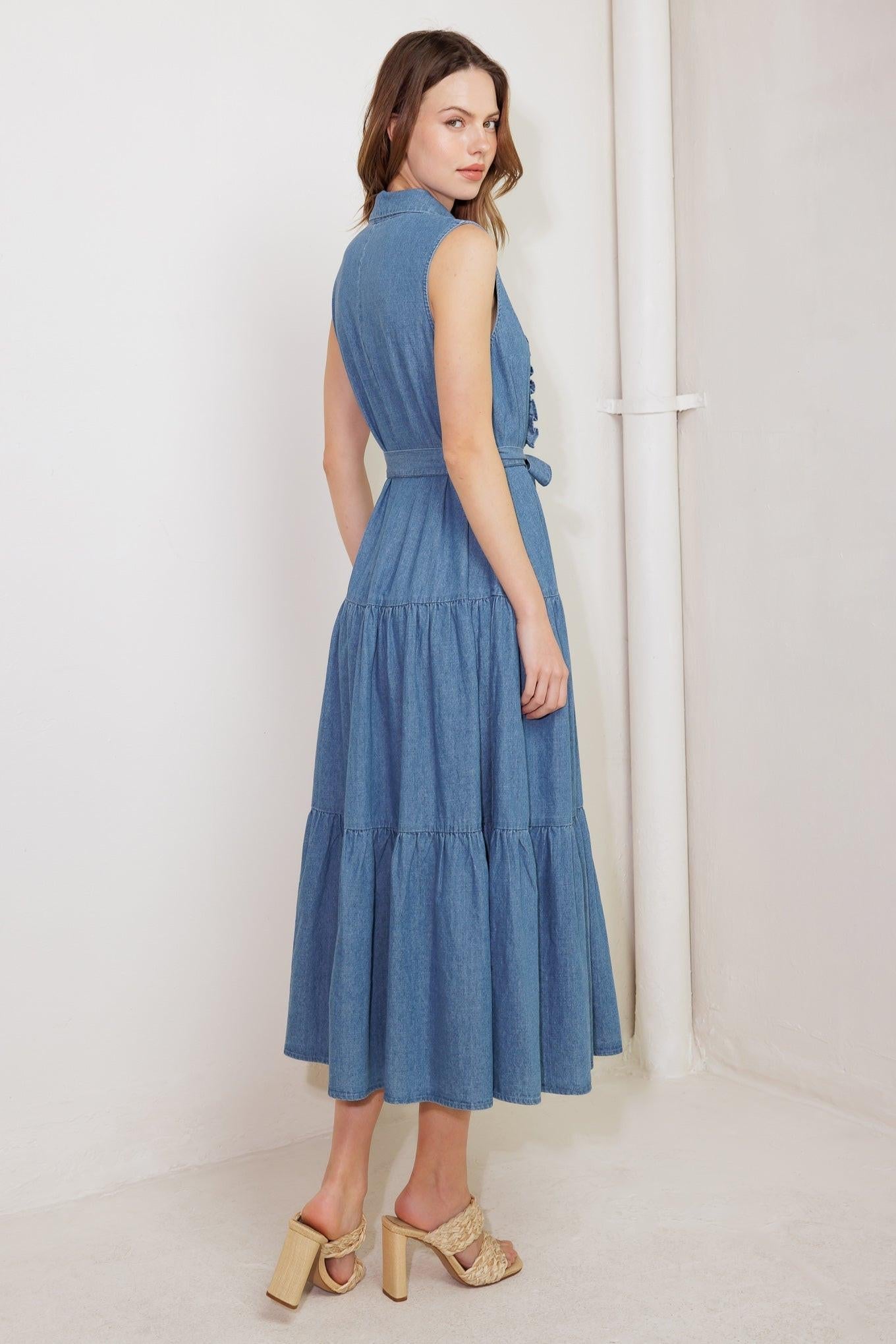 PETALS FALLING SLOWLY DENIM MIDI DRESS - Glamourous Grace