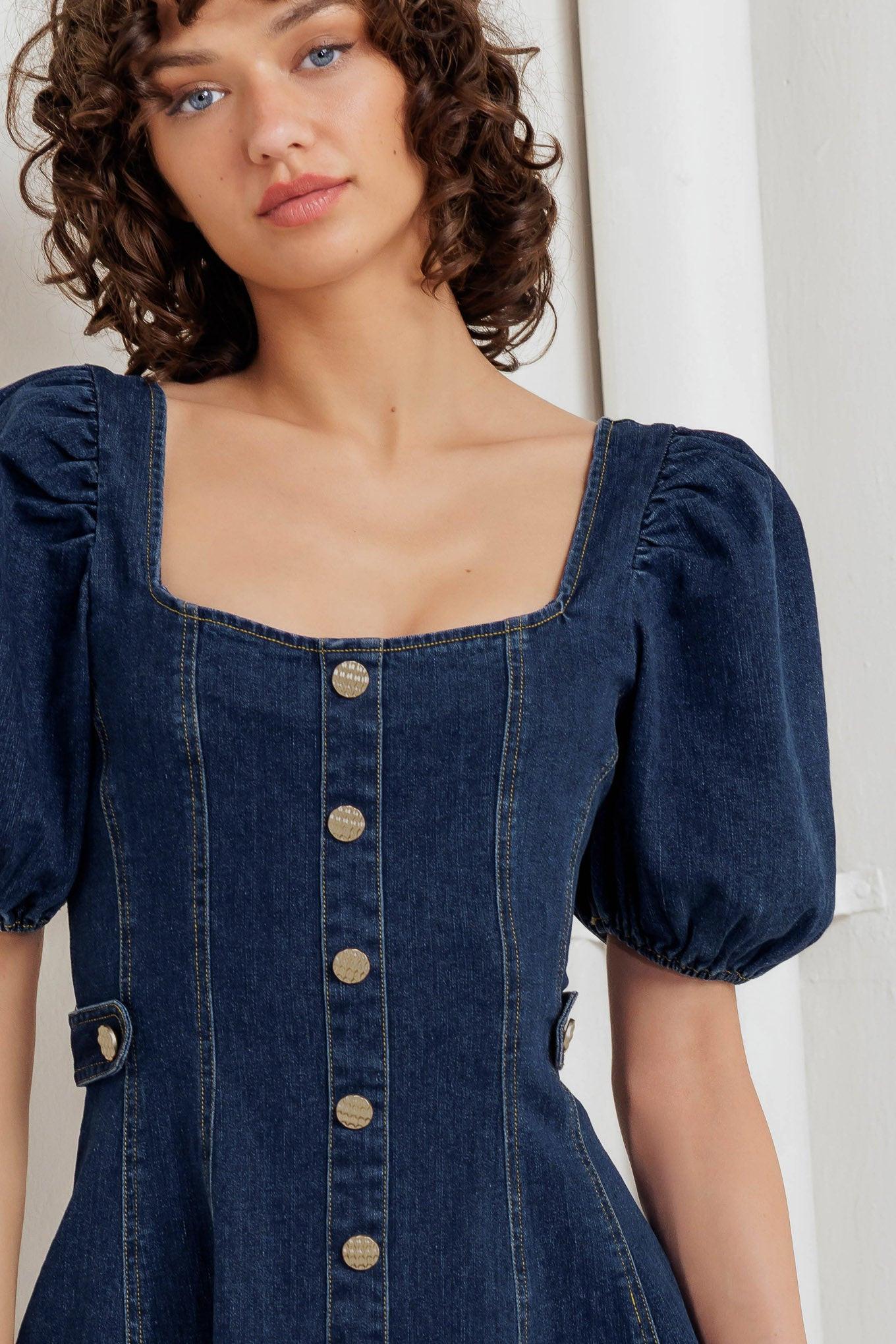 PUFF & PLAY DENIM MINI DRESS - Glamourous Grace