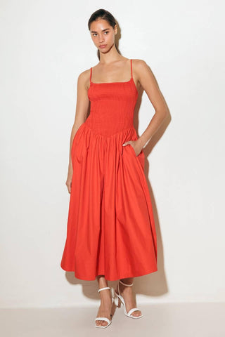 MOVE WITH INTENTION RED WOVEN MIDI DRESS - Glamourous Grace