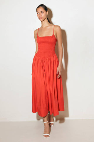 MOVE WITH INTENTION RED WOVEN MIDI DRESS - Glamourous Grace