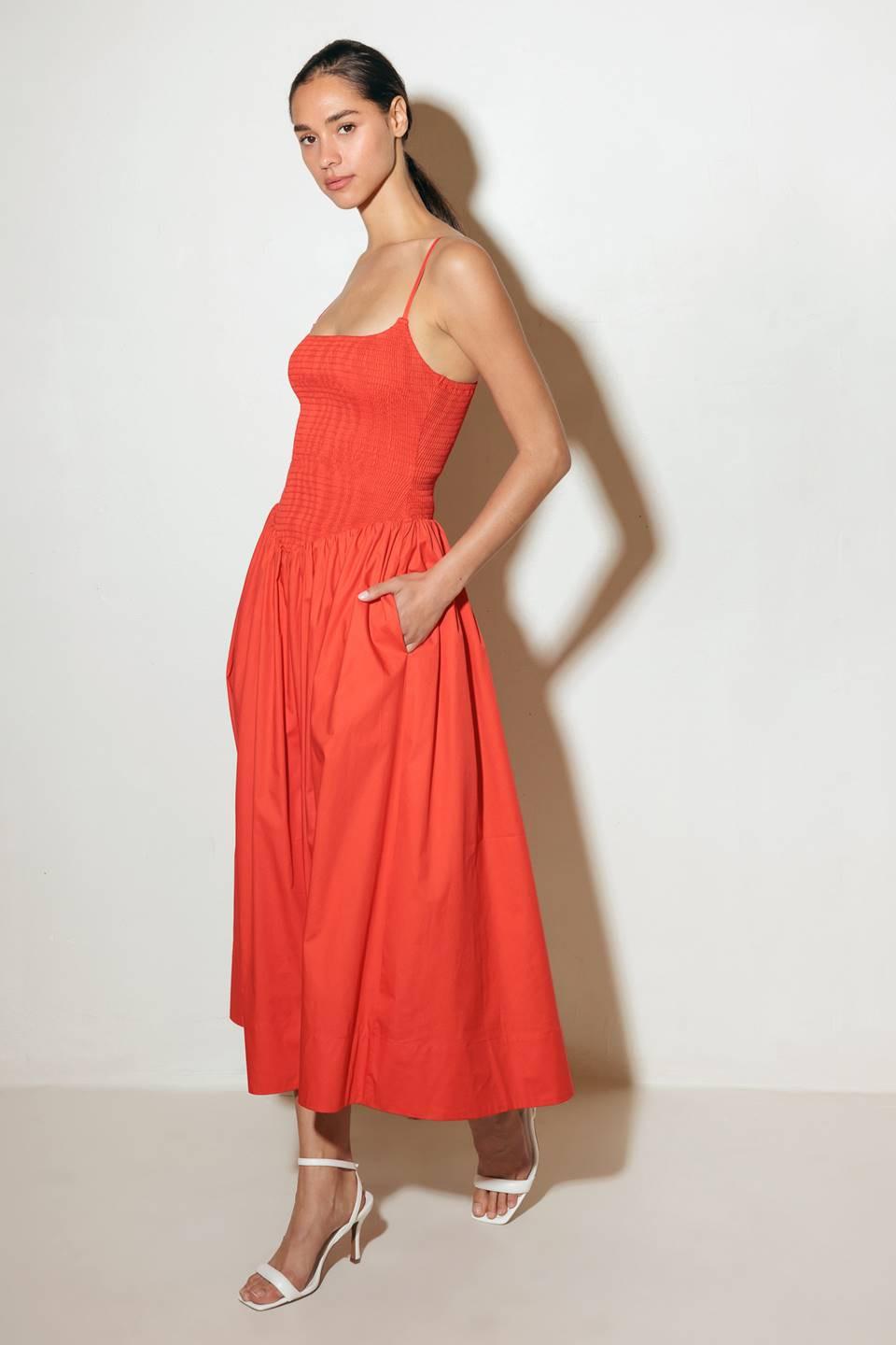 MOVE WITH INTENTION RED WOVEN MIDI DRESS - Glamourous Grace