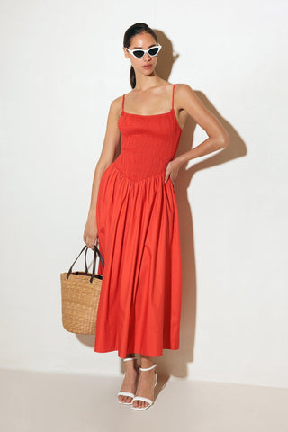 MOVE WITH INTENTION RED WOVEN MIDI DRESS - Glamourous Grace