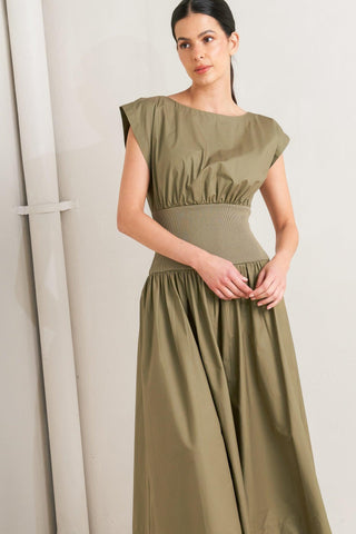 DREAMWEAVER ROMANTIC OLIVE WOVEN MIDI DRESS - Glamourous Grace