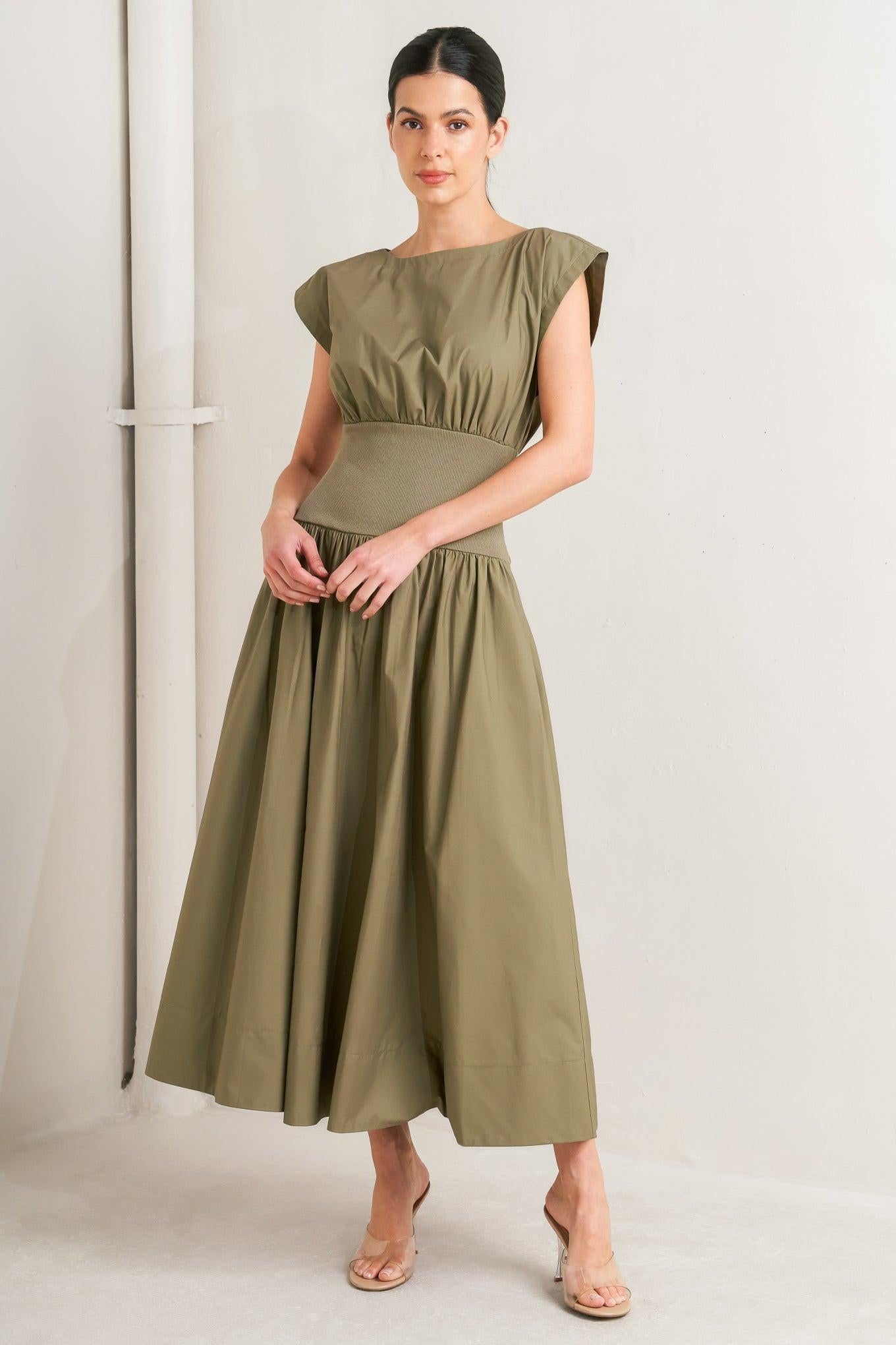 DREAMWEAVER ROMANTIC OLIVE WOVEN MIDI DRESS - Glamourous Grace