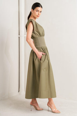 DREAMWEAVER ROMANTIC OLIVE WOVEN MIDI DRESS - Glamourous Grace
