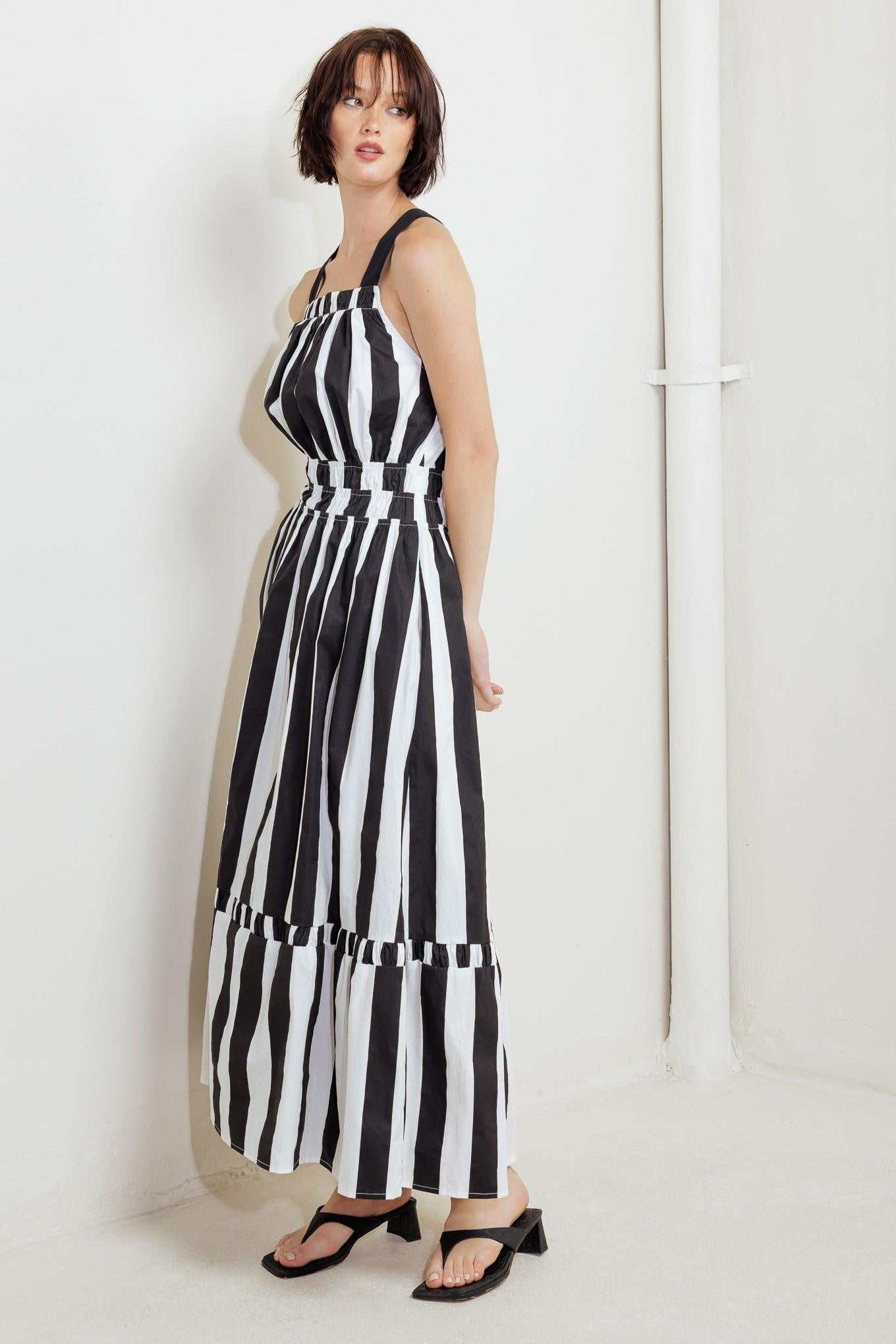 LUXE LINEAR STRIPED WOVEN MIDI DRESS - Glamourous Grace