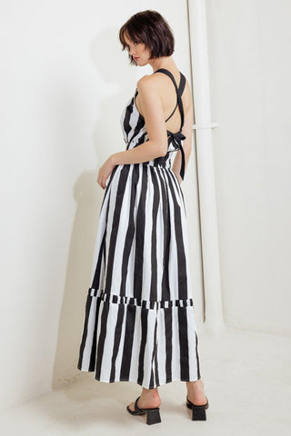 LUXE LINEAR STRIPED WOVEN MIDI DRESS - Glamourous Grace