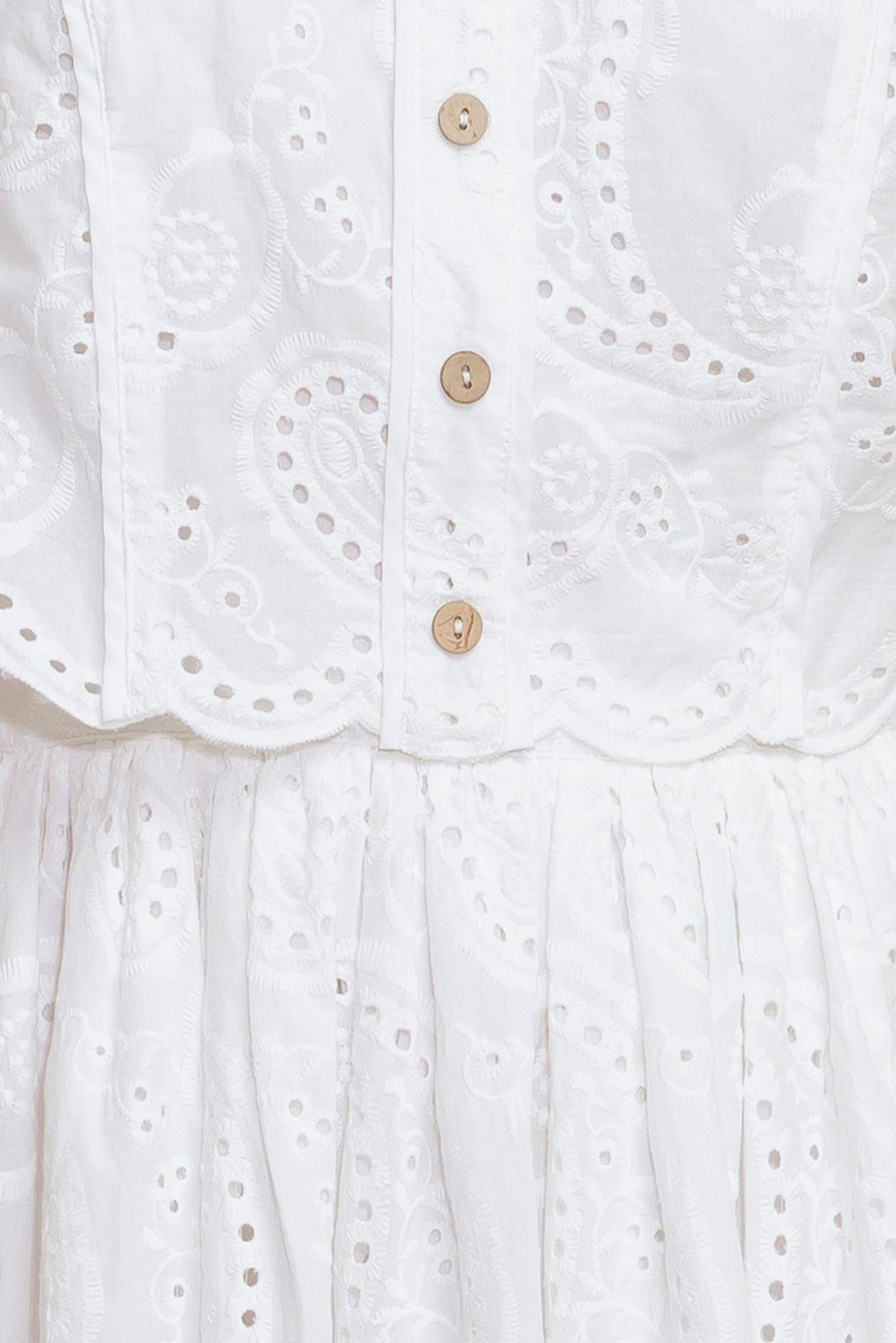 LEAF KISS WHITE WOVEN EYELET MINI DRESS - Glamourous Grace