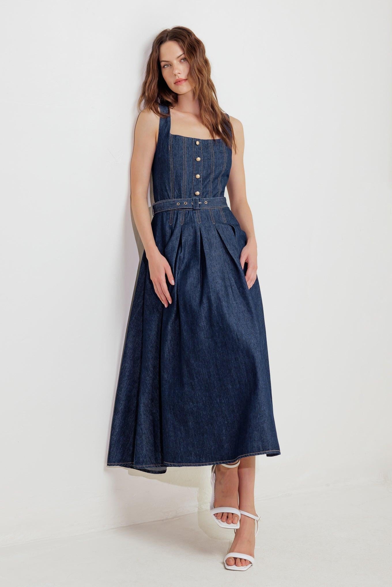 MOONLIGHT SERENADE DENIM MIDI DRESS - Glamourous Grace