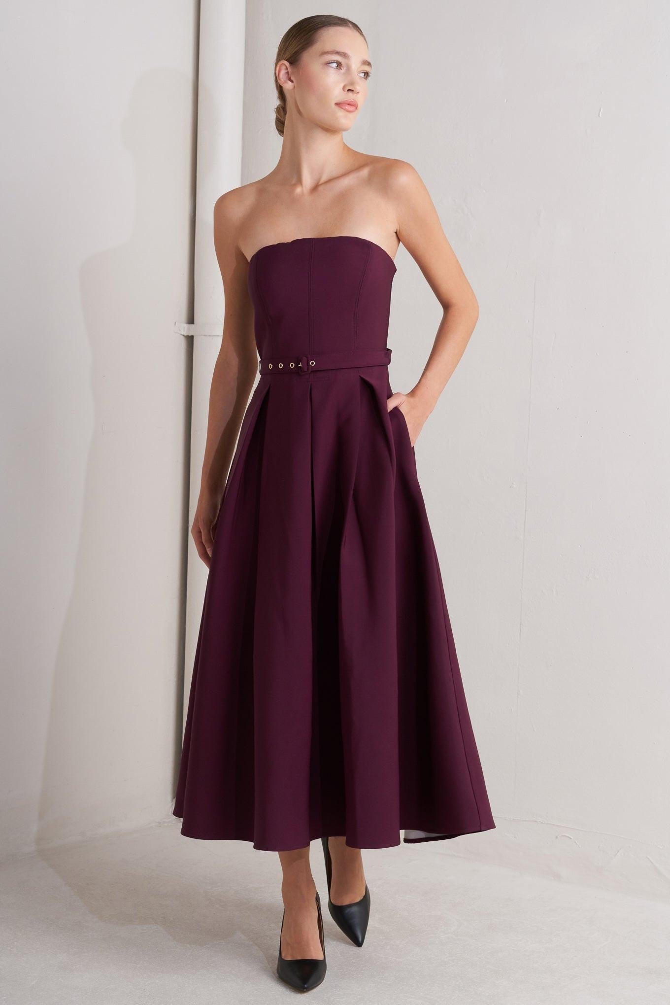 OPERA WINE WOVEN MIDI DRESS - Glamourous Grace
