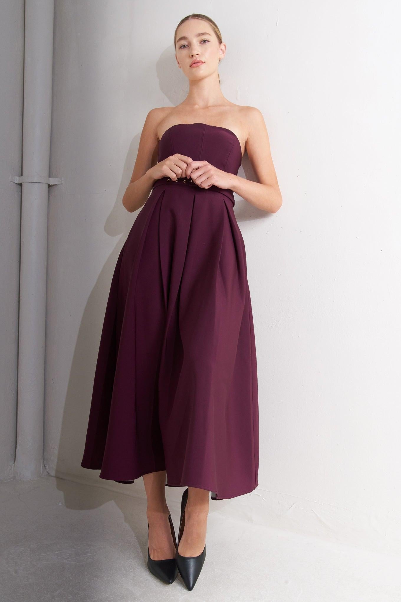 OPERA WINE WOVEN MIDI DRESS - Glamourous Grace