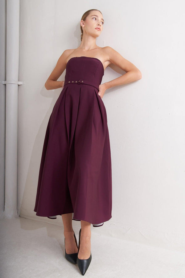 OPERA WINE WOVEN MIDI DRESS - Glamourous Grace