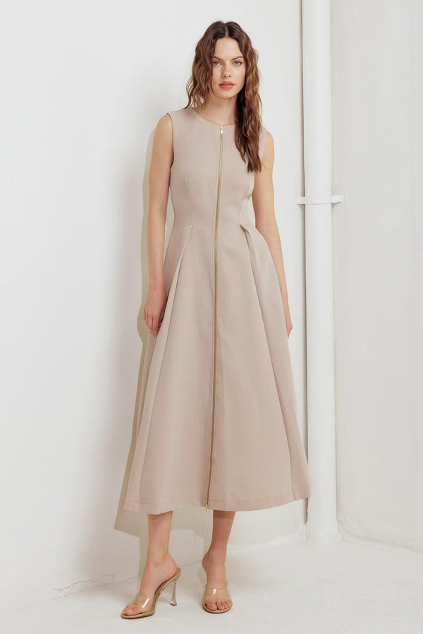 ZIP & FLOW WOVEN MIDI DRESS - Glamourous Grace