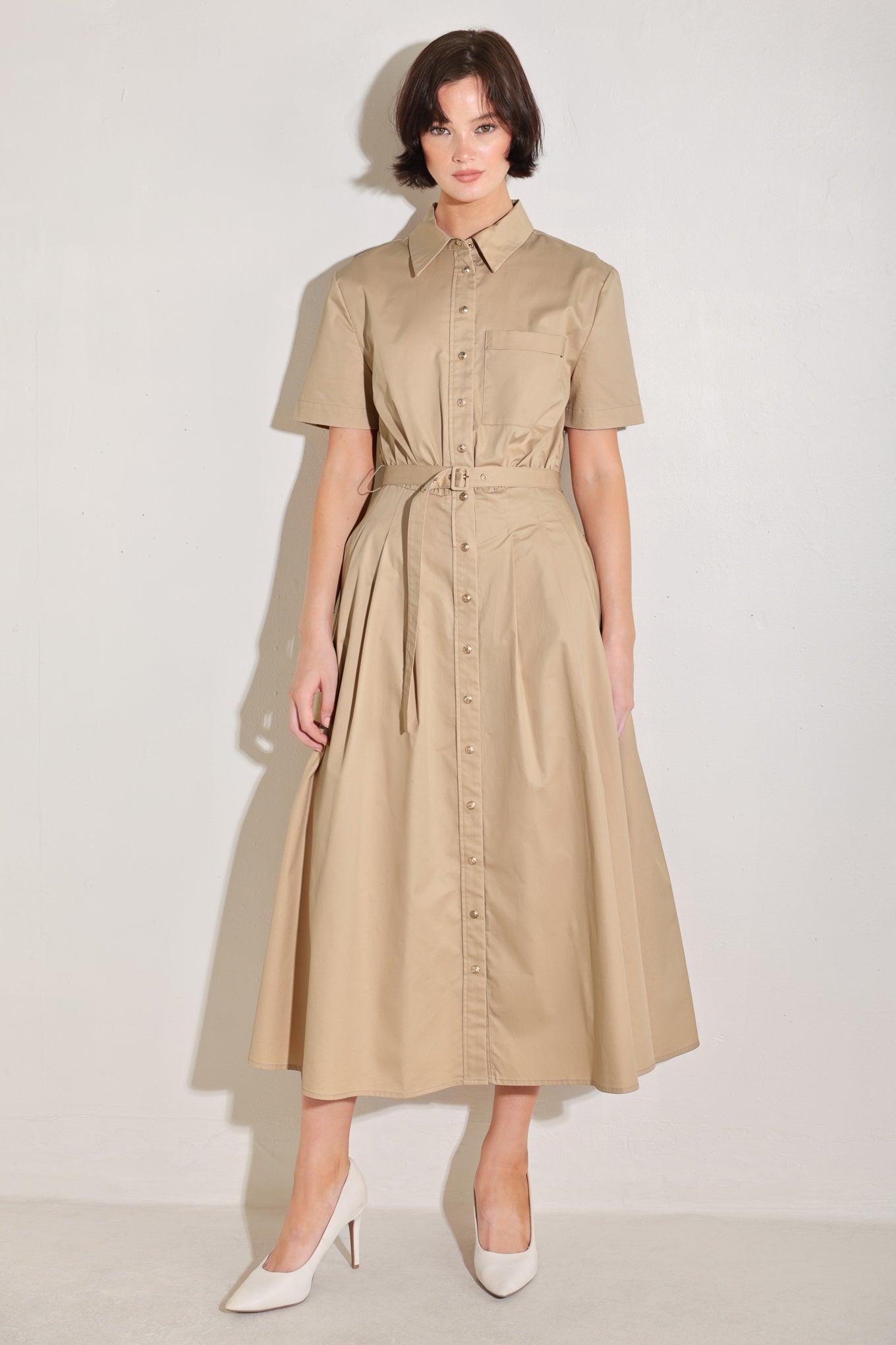 CINCHED COUTURE WOVEN MIDI DRESS - Glamourous Grace