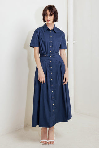 CINCHED COUTURE WOVEN MIDI DRESS - Glamourous Grace