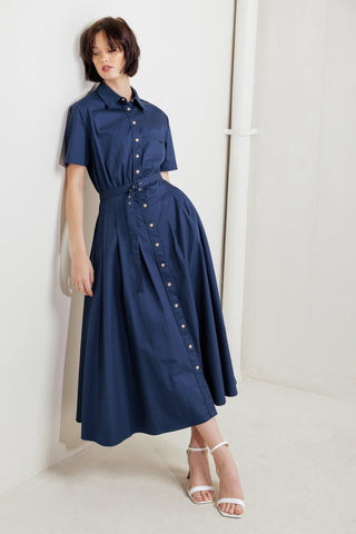 CINCHED COUTURE WOVEN MIDI DRESS - Glamourous Grace