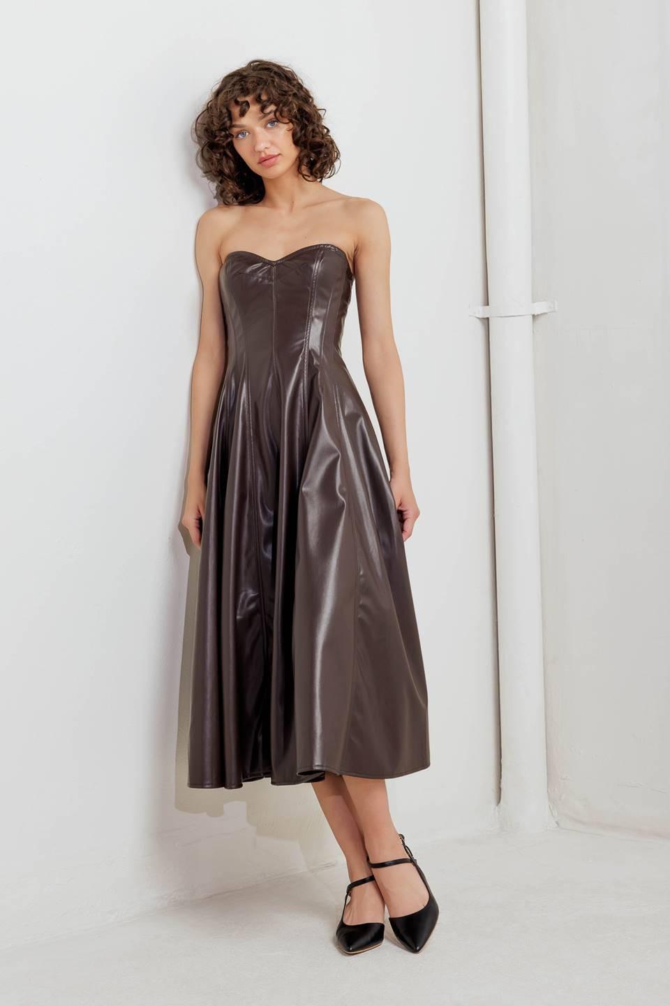 ESPRESSO DIVA FAUX LEATHER MIDI DRESS - Glamourous Grace