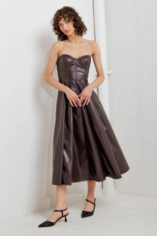 ESPRESSO DIVA FAUX LEATHER MIDI DRESS - Glamourous Grace