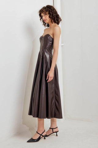 ESPRESSO DIVA FAUX LEATHER MIDI DRESS - Glamourous Grace