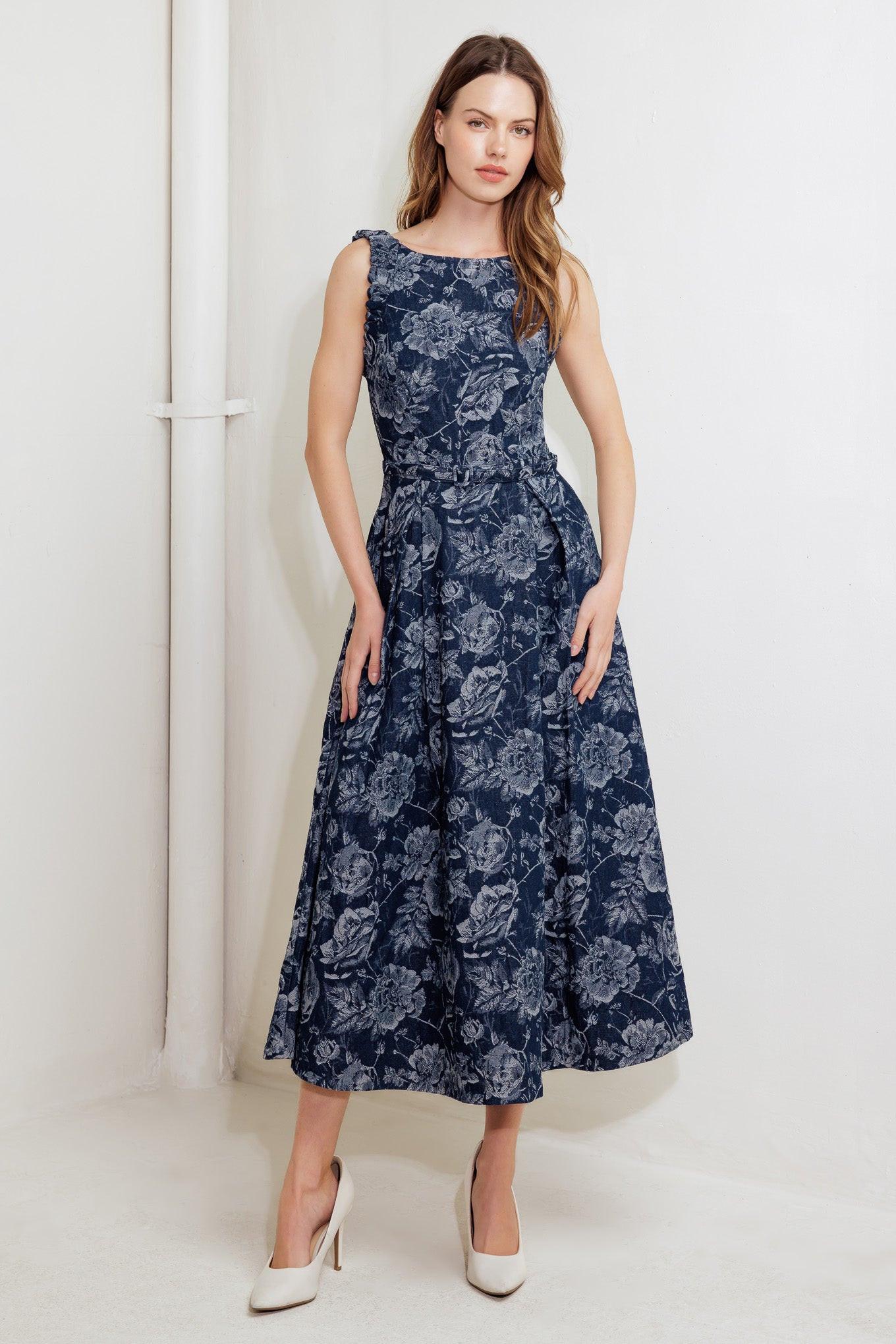 DUSK ROSE WOVEN DENIM MIDI DRESS - Glamourous Grace