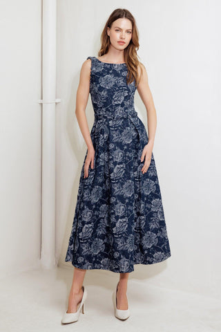 DUSK ROSE WOVEN DENIM MIDI DRESS - Glamourous Grace