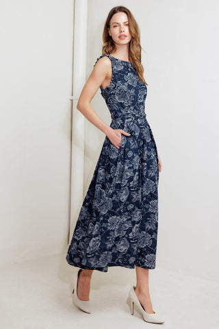 DUSK ROSE WOVEN DENIM MIDI DRESS - Glamourous Grace