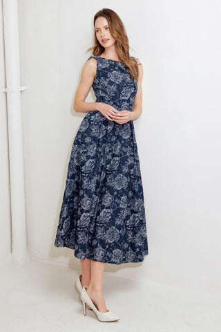 DUSK ROSE WOVEN DENIM MIDI DRESS - Glamourous Grace