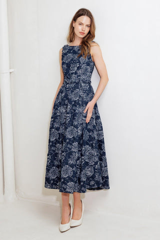 DUSK ROSE WOVEN DENIM MIDI DRESS - Glamourous Grace