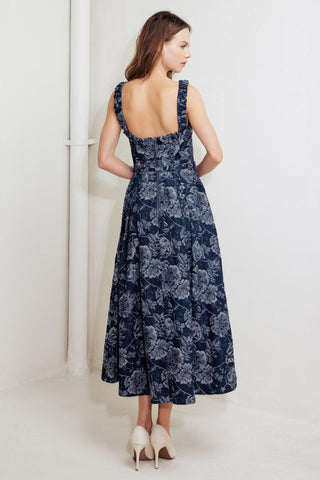 DUSK ROSE WOVEN DENIM MIDI DRESS - Glamourous Grace