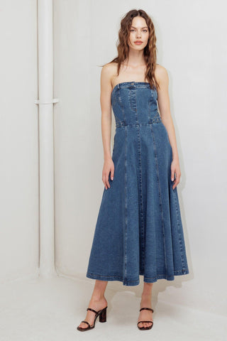 MIDNIGHT STRUCTURE DENIM MIDI DRESS - Glamourous Grace
