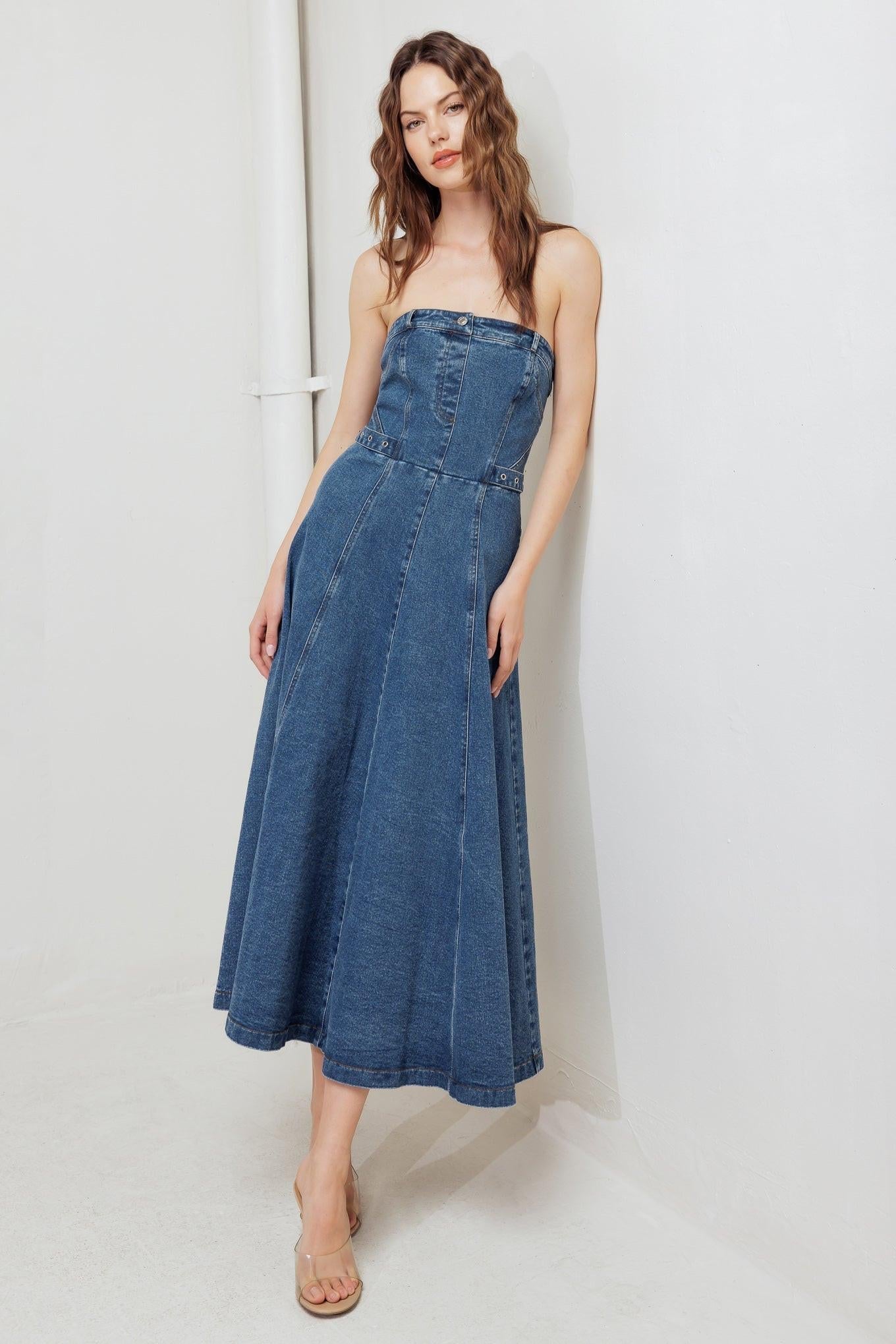 MIDNIGHT STRUCTURE DENIM MIDI DRESS - Glamourous Grace