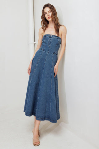 MIDNIGHT STRUCTURE DENIM MIDI DRESS - Glamourous Grace