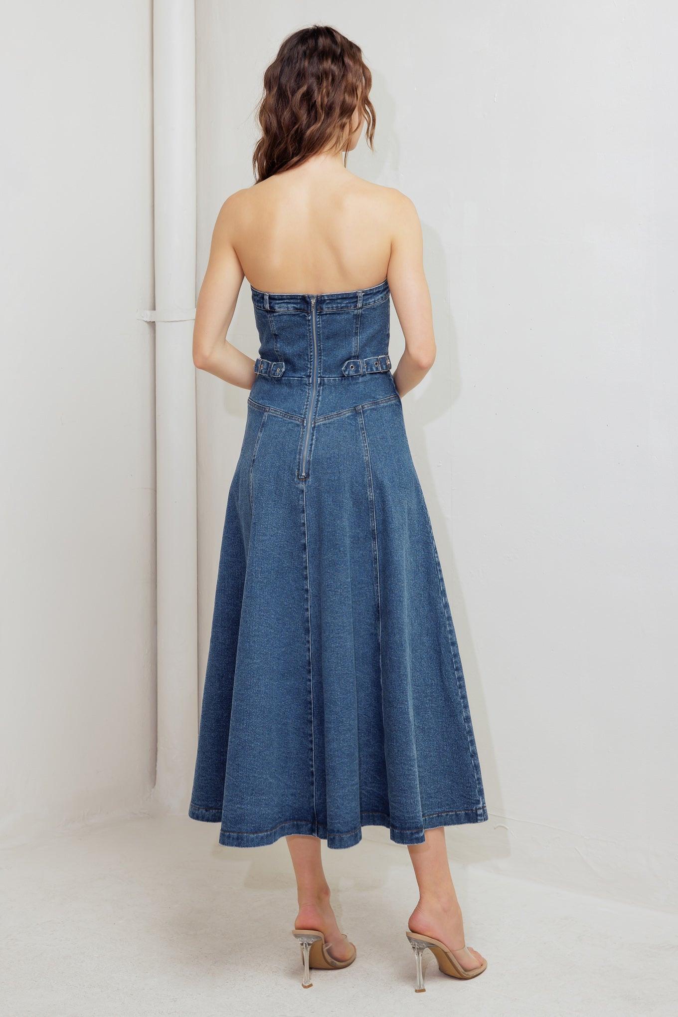 MIDNIGHT STRUCTURE DENIM MIDI DRESS - Glamourous Grace