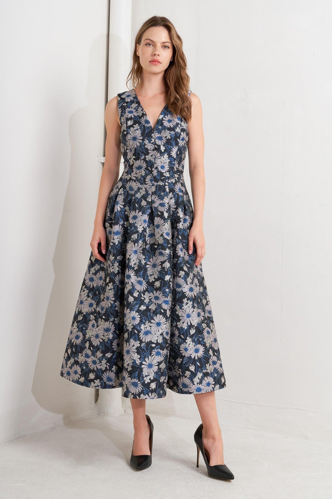 LUX BLOOMING WOVEN JACQUARD MIDI DRESS - Glamourous Grace