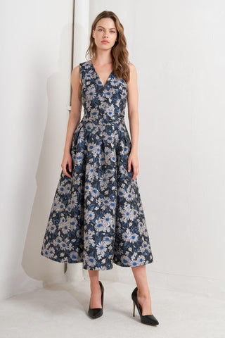 LUX BLOOMING WOVEN JACQUARD MIDI DRESS - Glamourous Grace