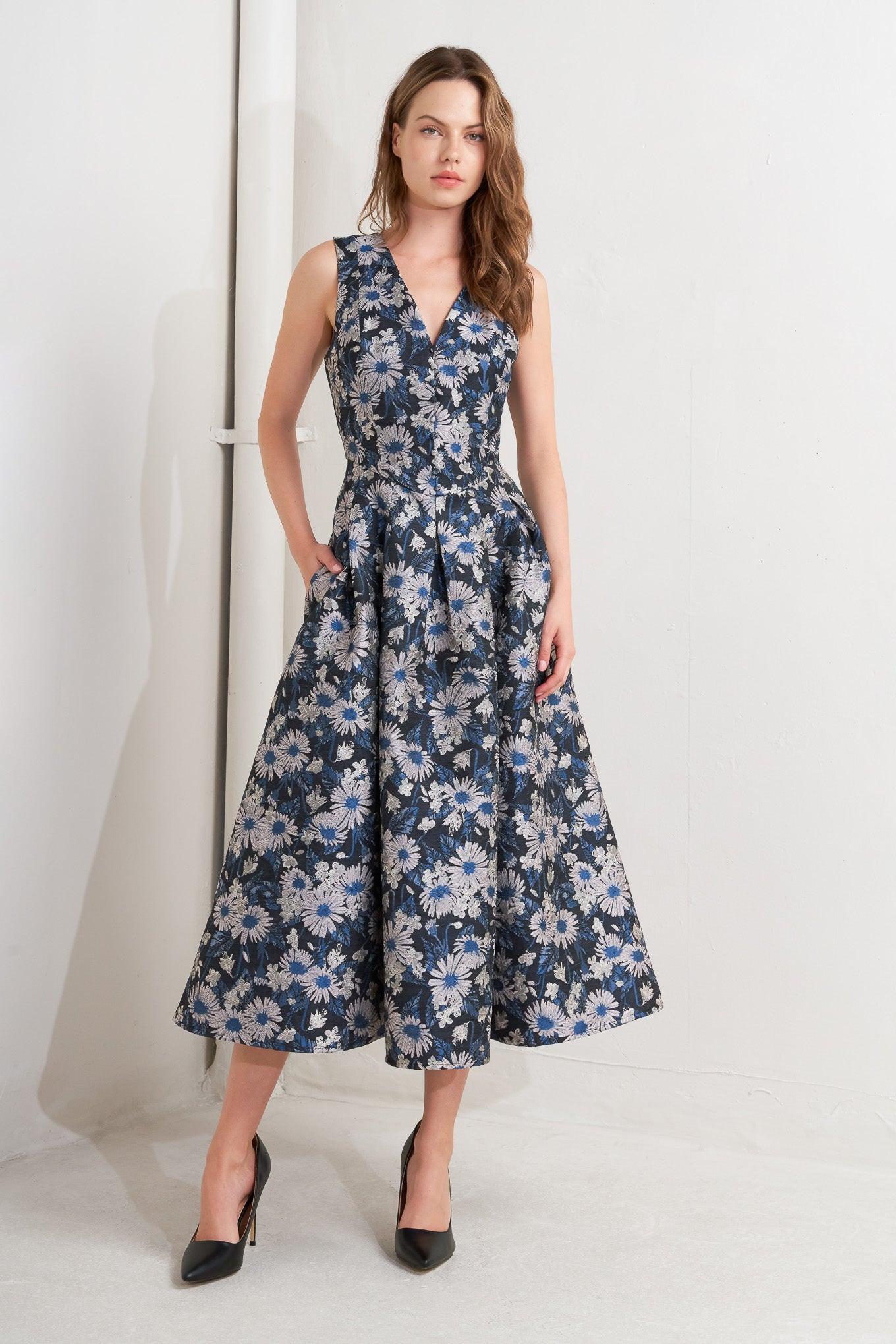 LUX BLOOMING WOVEN JACQUARD MIDI DRESS - Glamourous Grace