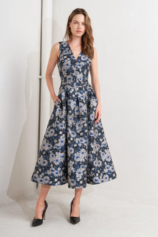 LUX BLOOMING WOVEN JACQUARD MIDI DRESS - Glamourous Grace
