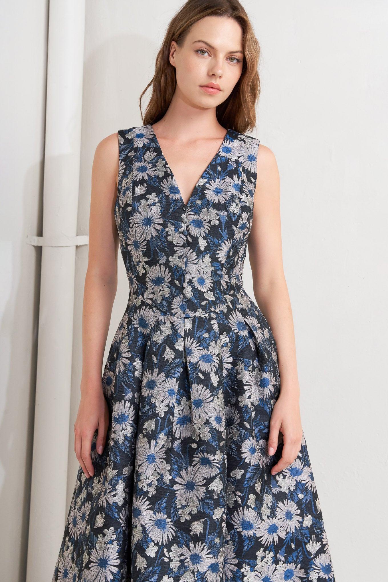 LUX BLOOMING WOVEN JACQUARD MIDI DRESS - Glamourous Grace