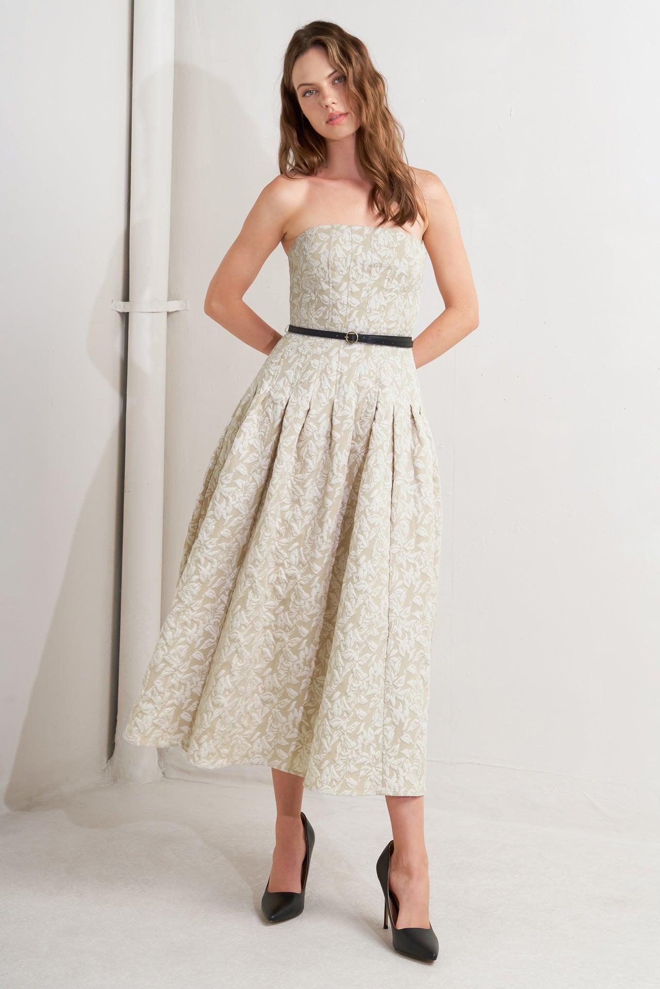 WHISPER LEAF WOVEN MIDI DRESS - Glamourous Grace